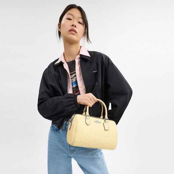 Coach Rowan Satchel Bag In Signature Canvas Butter Yellow Crossbody Purse - Picture 13 of 15